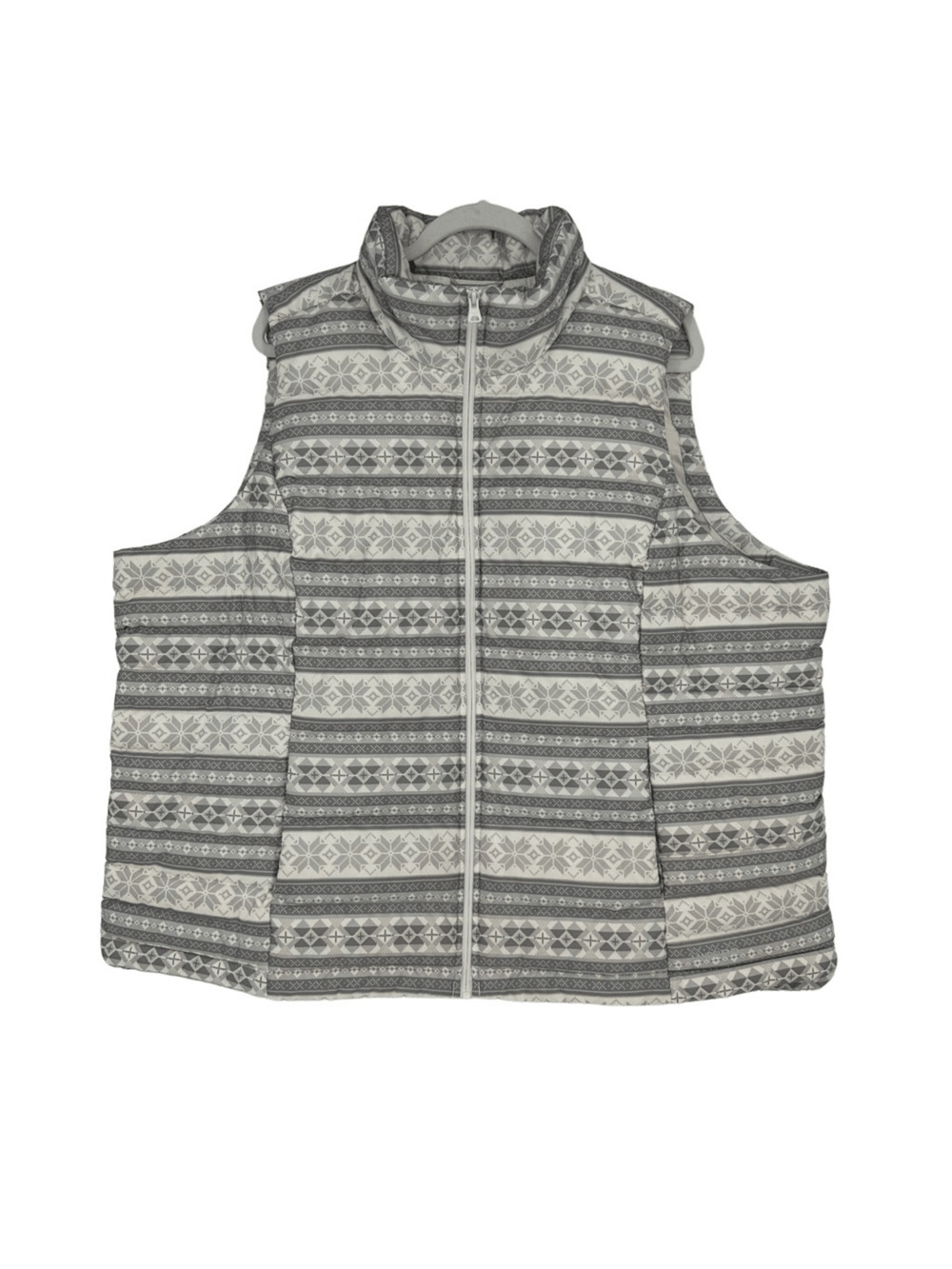 Lands End Womens Down Vest Size 2X Nordic Geometric White Outdoor Hiking Pockets - Picture 1 of 8